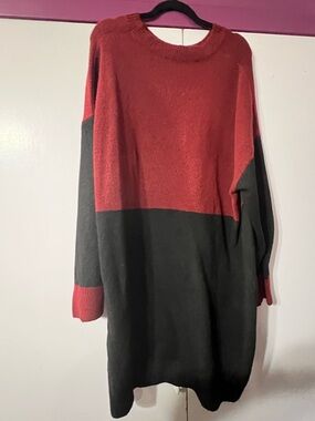 SHEIN Red and Black Colorblock Sweater Dress